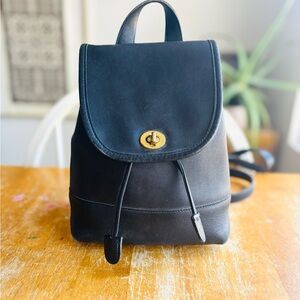 Coach Vintage 90’s Black Leather Mini Backpack with Gold hardware